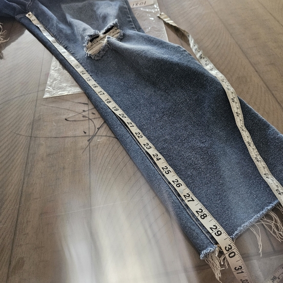 RSQ High-rise Straight Leg Raw Hem Denim Blue Jeans Sze 30x30 Fringed Distressed - Picture 9 of 10